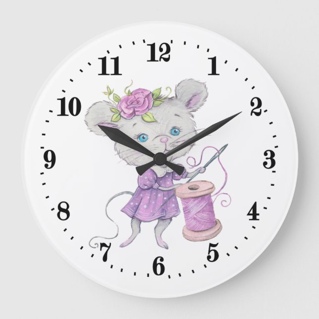 cute sewing room mouse decor large clock (Front)