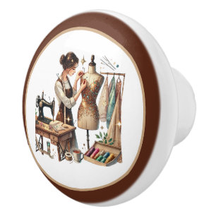 Cute sewing room or crafting ceramic knob
