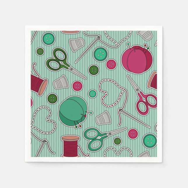 Cute Sewing Theme Napkins Green (Front)