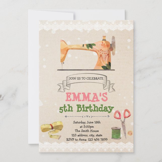 Cute sewing theme party invitation (Front)