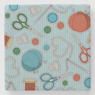 Cute Sewing Themed Pattern Blue Stone Coaster