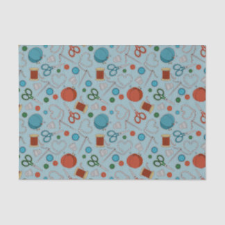 Cute Sewing Themed Pattern Blue Tissue Paper