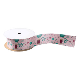 Cute Sewing Themed Pattern Pink Satin Ribbon
