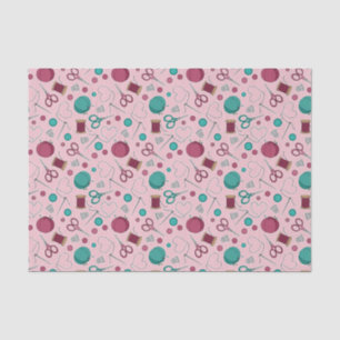 Cute Sewing Themed Pattern Pink Tissue Paper