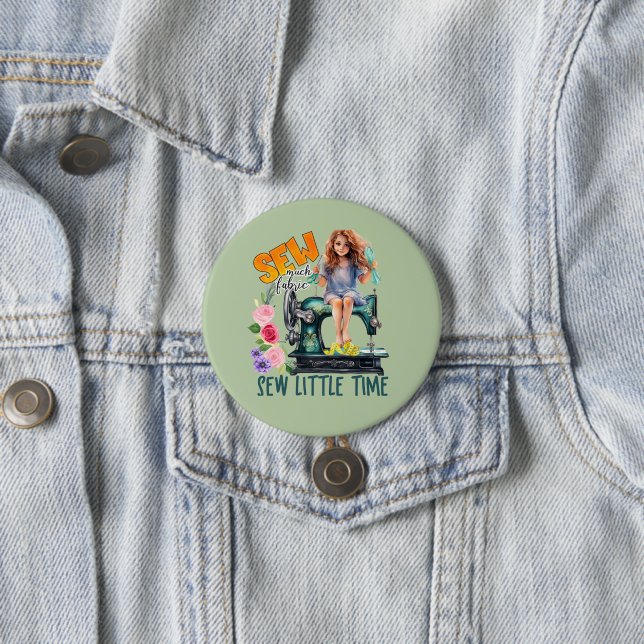 cute sewing word art 3 inch round button (In Situ)
