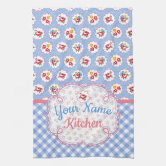 Cute Shabby Chic Floral and Plaid Personalized Kitchen Towel