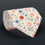 Cute Shabby Chic French Floral Art Pattern Tie<br><div class="desc">This unique necktie features a charming, contemporary French shabby chic pattern. It showcases a botanical floral design with beautifully arranged pastel blush pink roses, light blue cornflowers, and sage green leaves, all set against a crisp white background. This distinctive and stylish necktie is perfect for the professional and sophisticated businessman,...</div>
