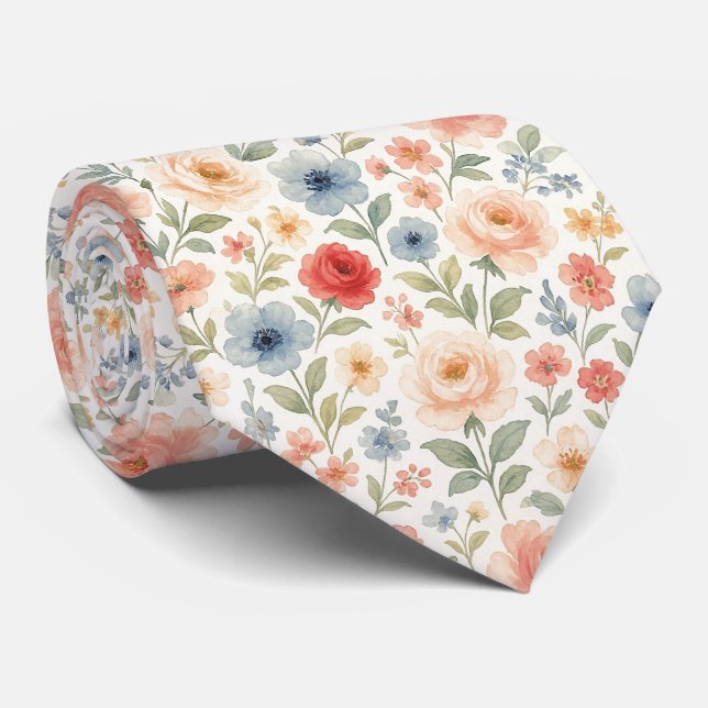 Cute Shabby Chic French Floral Art Pattern Tie (Rolled)