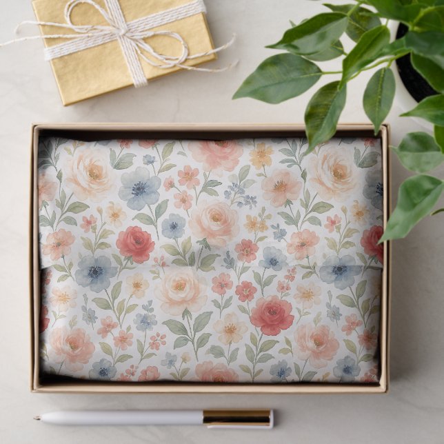 Cute Shabby Chic French Floral Art Pattern Tissue Paper (Gift)