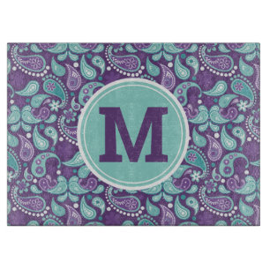 Cute Shabby Chic Purple and blue Paisley Monogram Cutting Board
