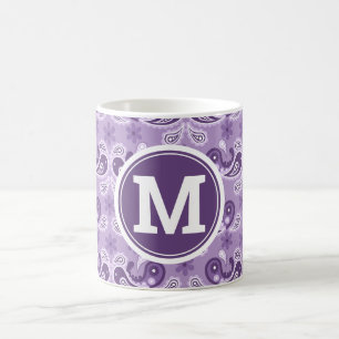Cute Shabby Chic Purple and white Paisley Monogra Coffee Mug