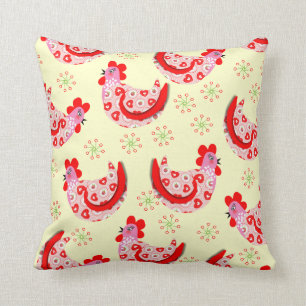 Cute Shabby Chic Rooster Hens Vintage Inspired Throw Pillow