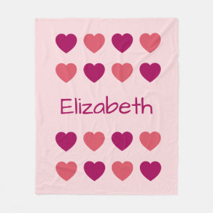 Cute Shades of Pink Hearts Pattern Name Fleece Blanket