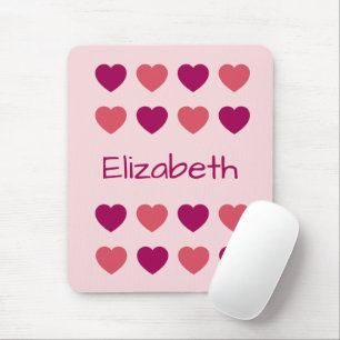 Cute Shades of Pink Hearts Pattern Name Mouse Pad