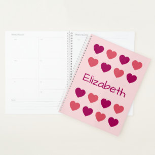 Cute Shades of Pink Hearts Pattern Name Planner