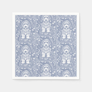 Cute Shaggy Dog Blue and White Cottagecore Napkin
