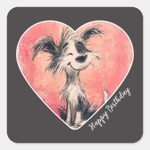 Cute Shaggy Dog Doodle Happy Birthday Sticker