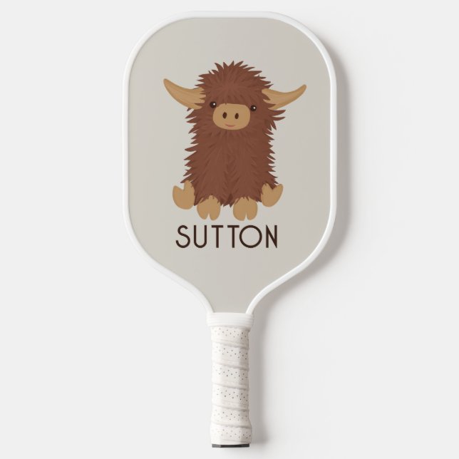 Cute, shaggy Highland cow custom design Pickleball Paddle (Front)