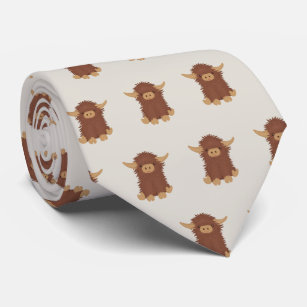 Cute, shaggy Highland cow custom design Tie