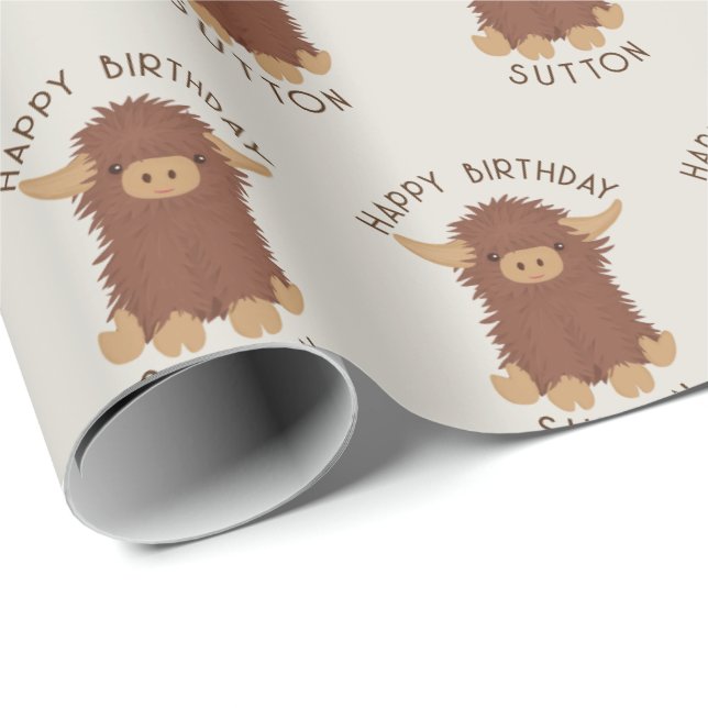 Cute, shaggy Highland cow custom design Wrapping Paper (Roll Corner)