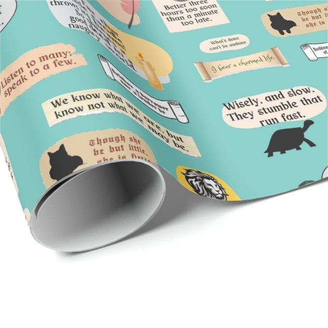 Cute Shakespeare Inspiration Quotes Teal Literary Wrapping Paper (Roll Corner)