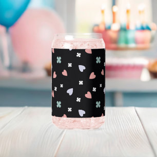 Cute Shamrock Hearts Lucky Love Pattern Can Glass