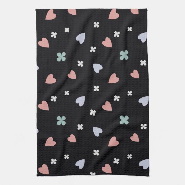 Cute Shamrock Hearts Lucky Love Pattern Kitchen Towel (Vertical)