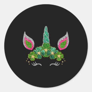 Cute Shamrock Irish Unicorn Face Tee St.patrick's Classic Round Sticker