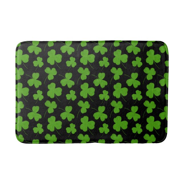 Cute Shamrock Pattern Black Bath Mat (Front)