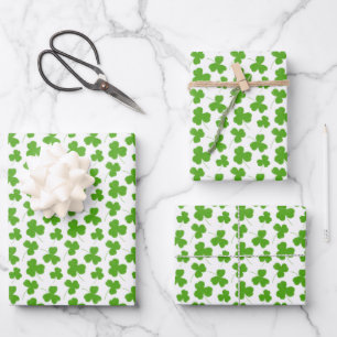 Cute Shamrock Pattern White Wrapping Paper Sheet