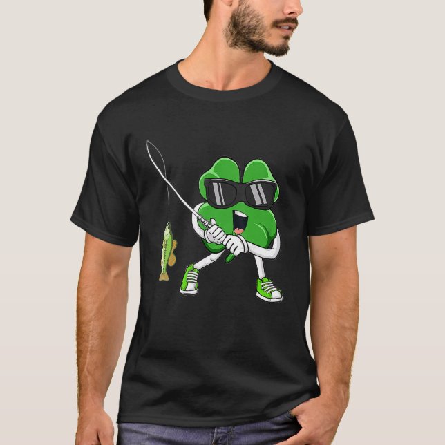 Cute Shamrock Plays Fishing For Fun St Patricks Da T-Shirt (Front)