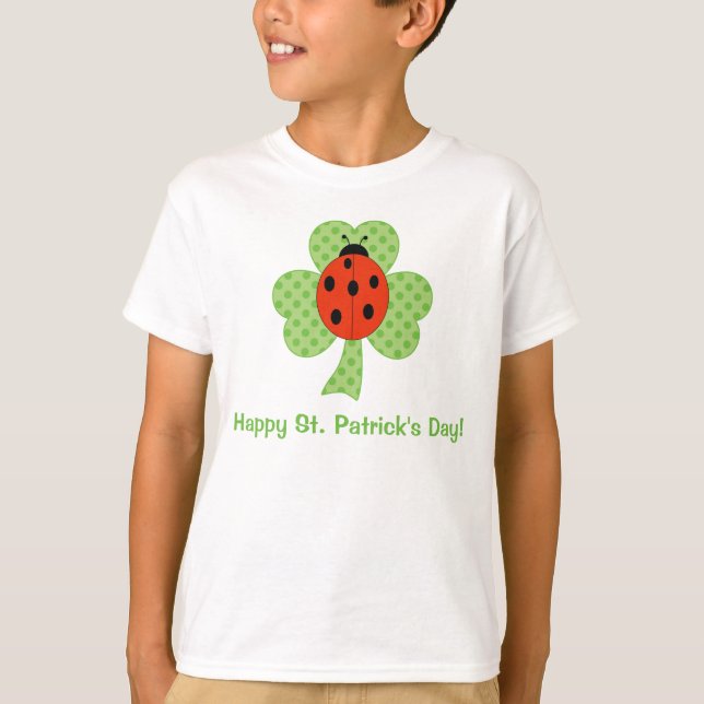 Cute Shamrock Polka dots St. Patricks Day ladybug T-Shirt (Front)