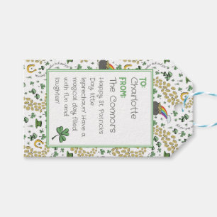 Cute Shamrocks Pattern St Patricks Day TO FROM Gift Tags