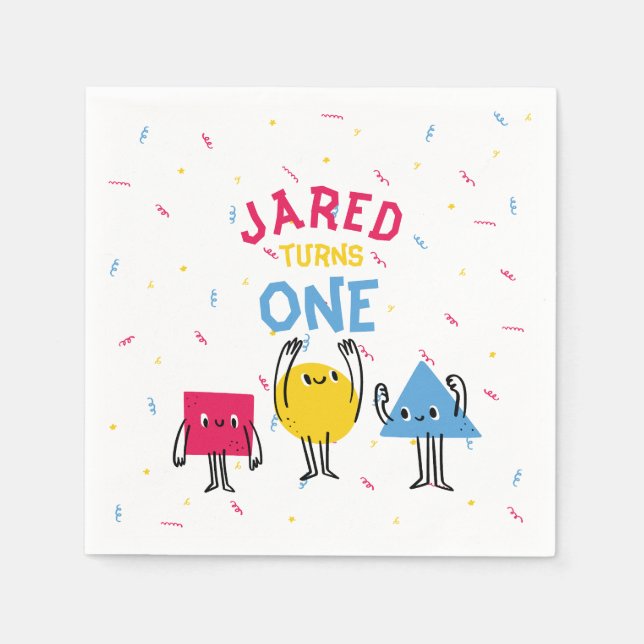 Cute Shapes First Birthday Celebration Napkin (Front)