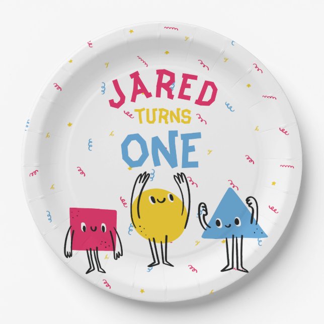 Cute Shapes First Birthday Celebration Paper Plate (Front)