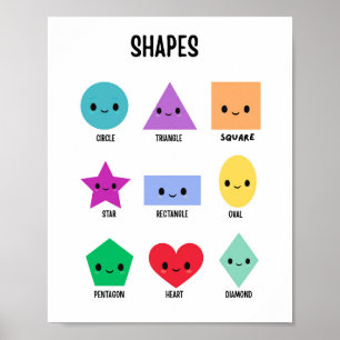 Cute Shapes with Smiley Faces Educational Poster