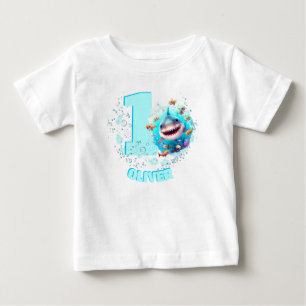 Cute Shark 1st Birthday Personalized Boy Baby T-Shirt