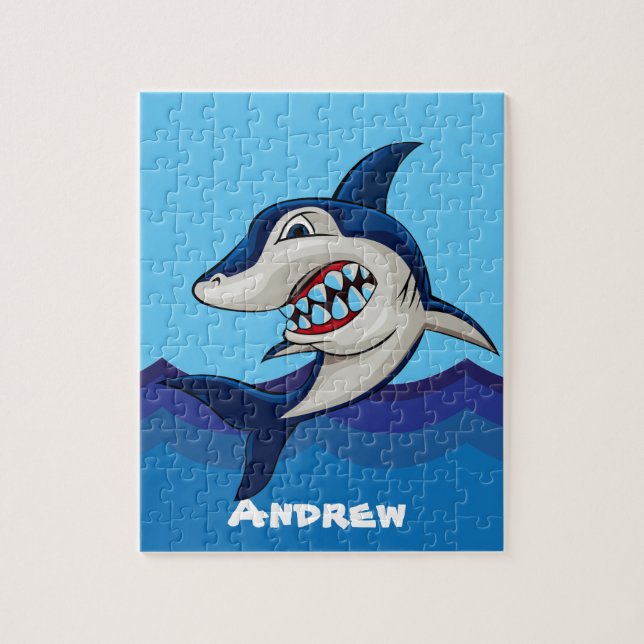 Cute shark add name jigsaw puzzle (Vertical)