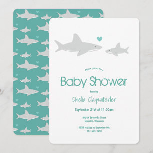 Cute Shark Animal Green Baby Shower Invitation