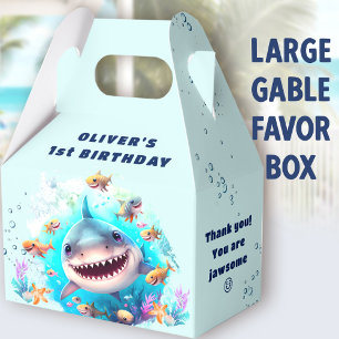 Cute Shark Baby Boy 1st Birthday Large Gable Favor Box