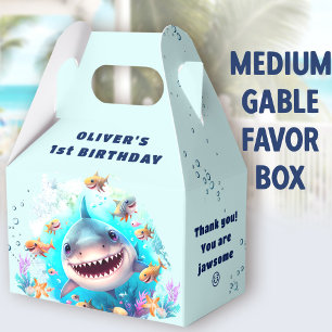Cute Shark Baby Boy 1st Birthday Medium Gable Favor Box