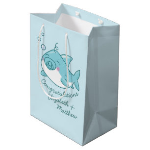 Cute Shark Baby Shower Kawaii Blue Boy Medium Gift Bag