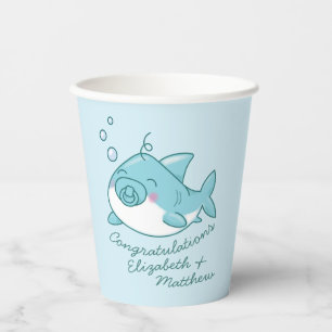 Cute Shark Baby Shower Kawaii Blue Boy Paper Cups