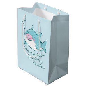 Cute Shark Baby Shower Kawaii Pink Girl Medium Gift Bag