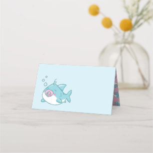 Cute Shark Baby Shower Kawaii Pink Girl Place Card