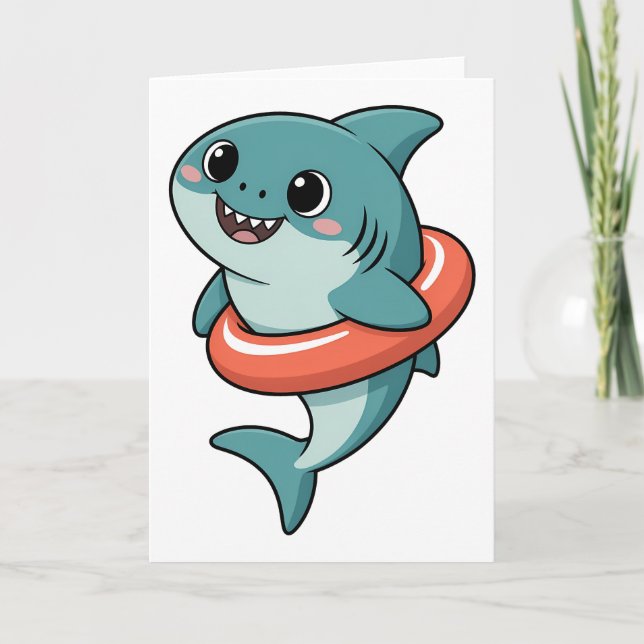 Cute Shark Baby With Float | Kids Card (Front)