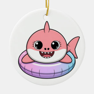 Cute Shark Baby With Float Kids Ceramic Ornament