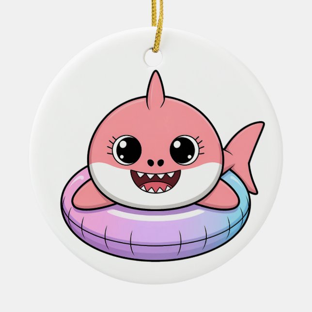 Cute Shark Baby With Float | Kids Ceramic Ornament (Front)