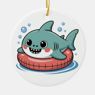 Cute Shark Baby With Float Kids Ceramic Ornament
