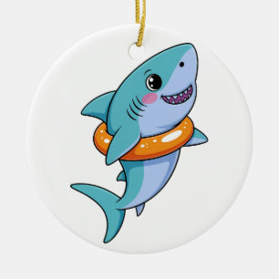 Cute Shark Baby With Float   Kids Ceramic Ornament